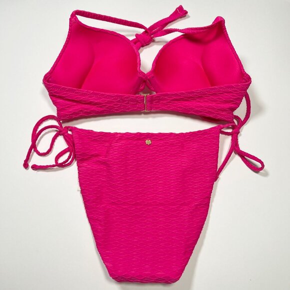 Victoria Secret 38C L Bombshell Push Up Bikini Top Bottom Set Textured Pink - Picture 5 of 9